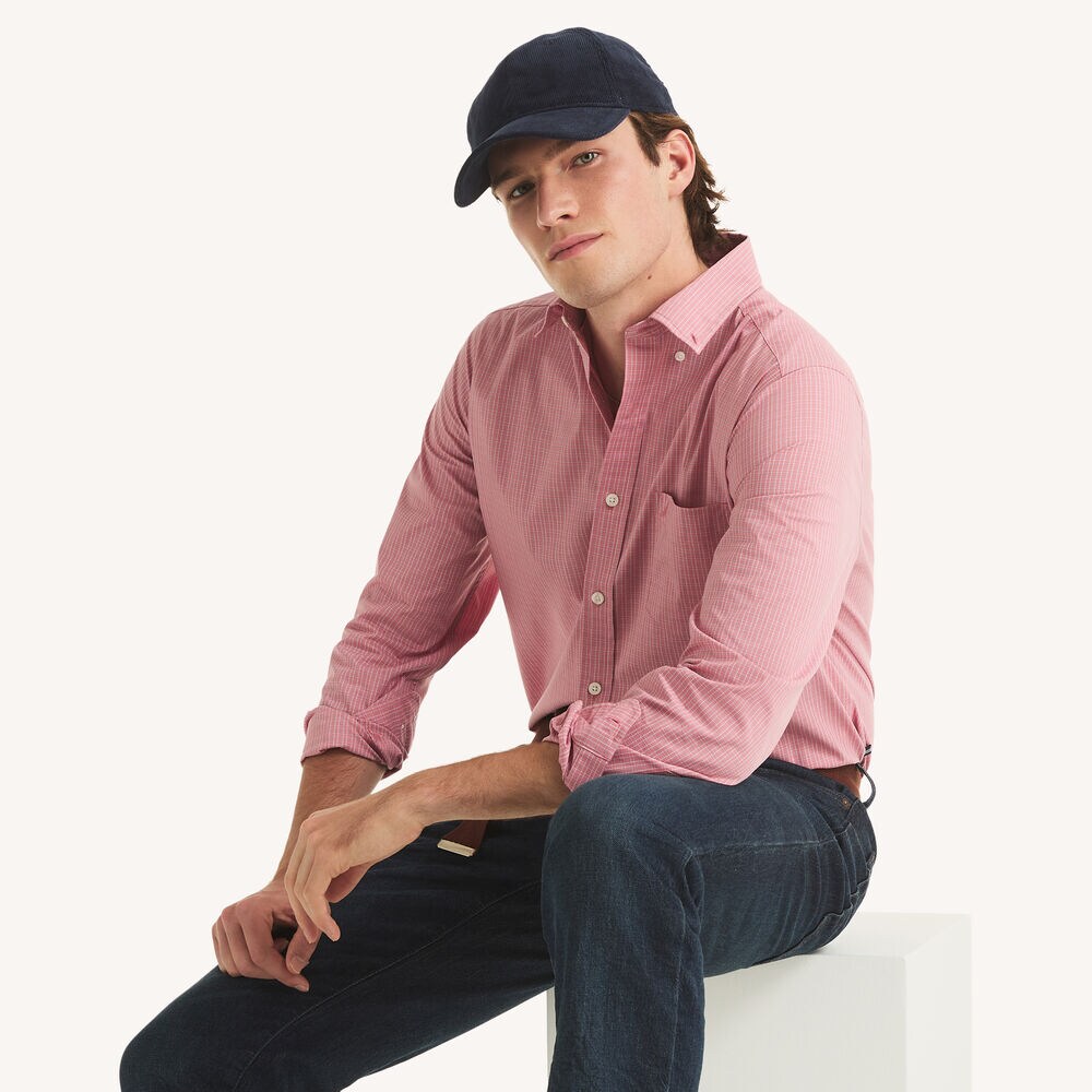 Classic Fit Wrinkle-Resistant Plaid Shirt,Cradle Pink,large