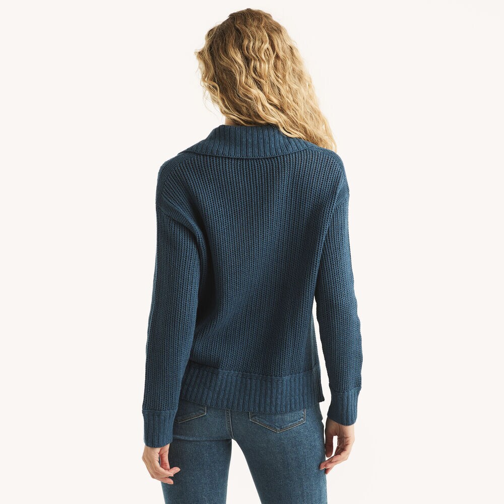 Lace-Up Sweater,Ocean Depth Heather,large
