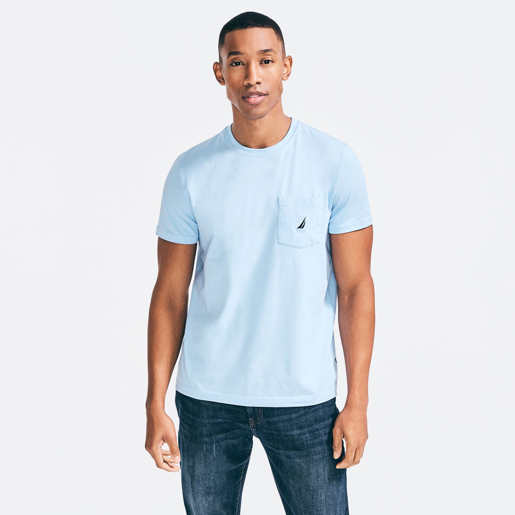 CREWNECK POCKET T-SHIRT,Azure Blue,large