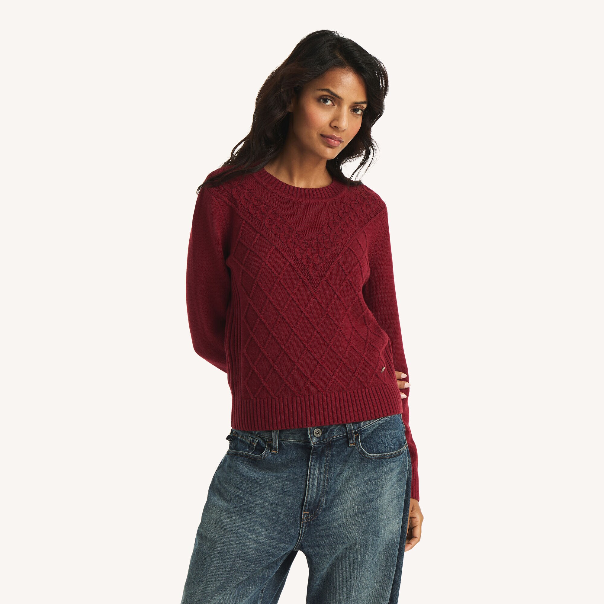 Cable Crewneck Sweater,Macintosh,large
