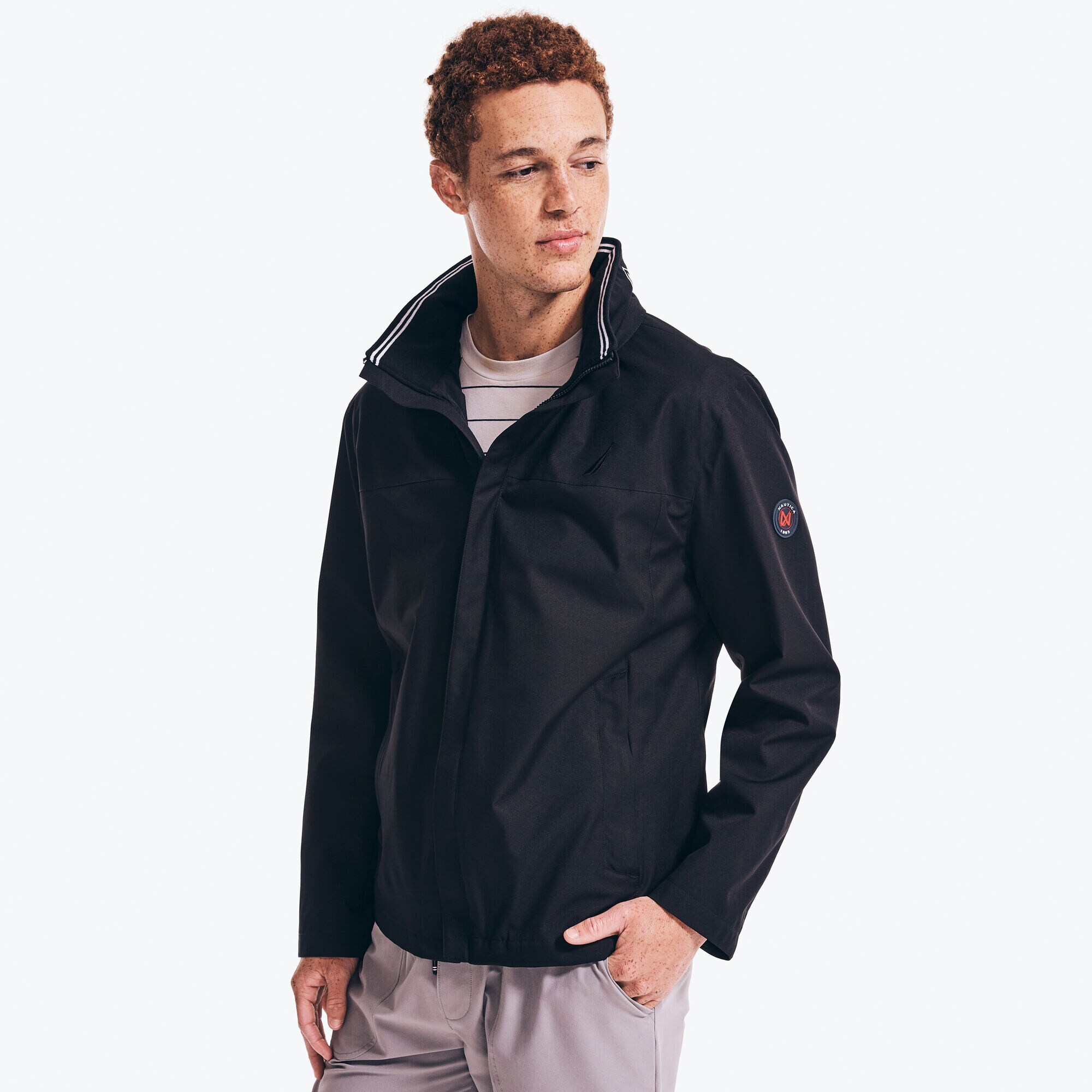 HOODED BOMBER JACKET,True Black,large