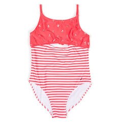 Toddler Girls' Anchor + Striped One-Piece Swimsuit (2T-4T),Pomegranate,large