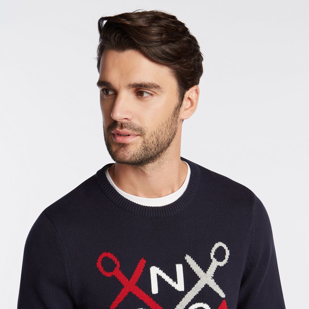 N83 INTARSIA-KNIT GRAPHIC SWEATER,Navy,large