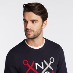 N83 INTARSIA-KNIT GRAPHIC SWEATER,Navy,large