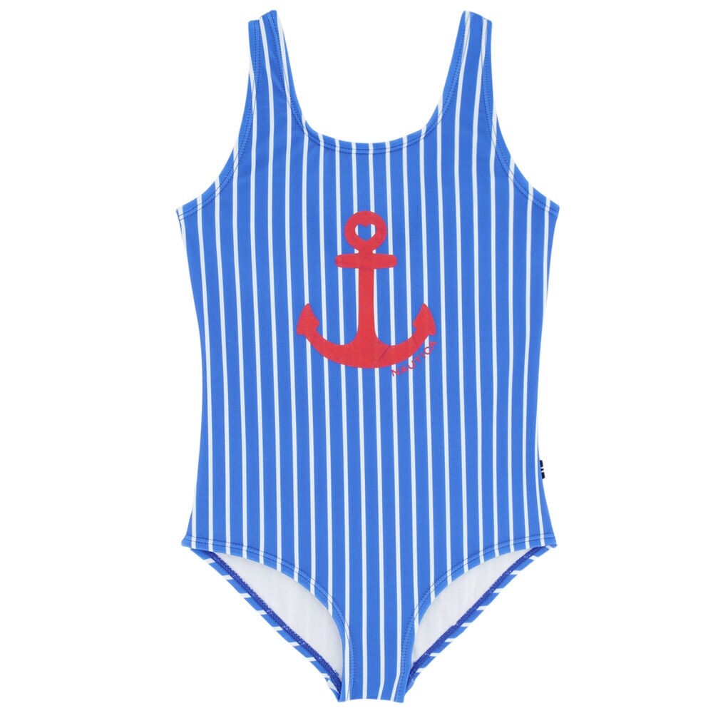 GIRLS' STRIPED ANCHOR ONE-PIECE (8-16),Surf Water Wash,large
