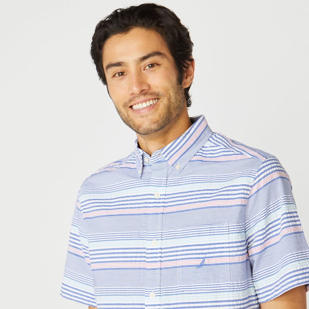 BIG & TALL CLASSIC FIT STRIPE SEERSUCKER SHIRT,Star Sapphire,large