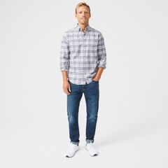 CLASSIC FIT STRETCH PLAID LONG SLEEVE SHIRT,Pewter Grey,large