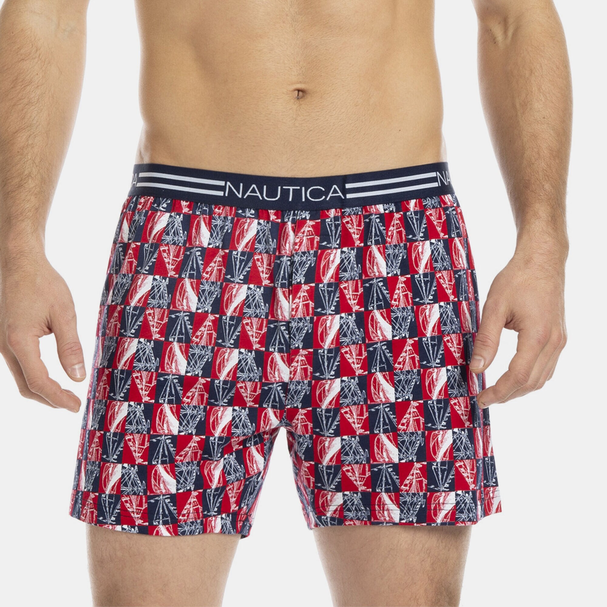 Knit Boxer in Sailboat Checker Print,Carnation Pink,large