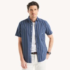 Striped Oxford Short-Sleeve Shirt,Lapis Blue,large