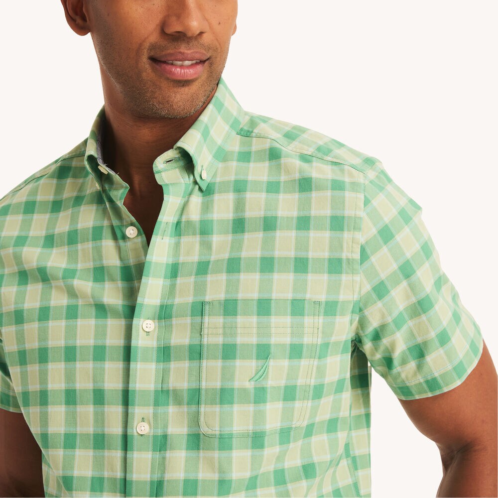 Plaid Poplin Short-Sleeve Shirt,Mahogany,large