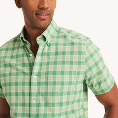 Plaid Poplin Short-Sleeve Shirt,Mahogany,large