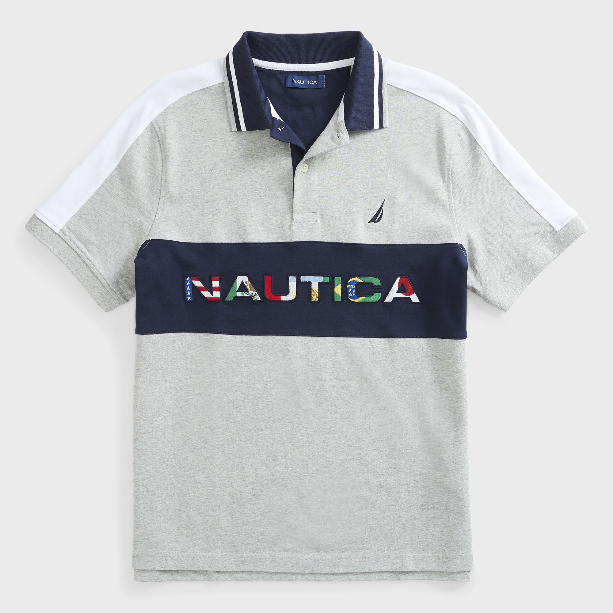 CLASSIC FIT COLORBLOCK LOGO PRINT POLO,Grey Heather,large