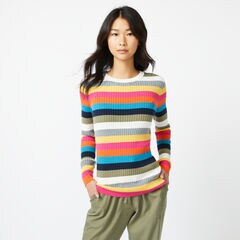 SUSTAINABLY CRAFTED MULTICOLOR STRIPE RIB-KNIT SWEATER,Marshmallow,large