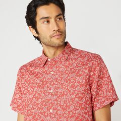 CLASSIC FIT LINEN PAISLEY SHIRT,Mineral Red,large