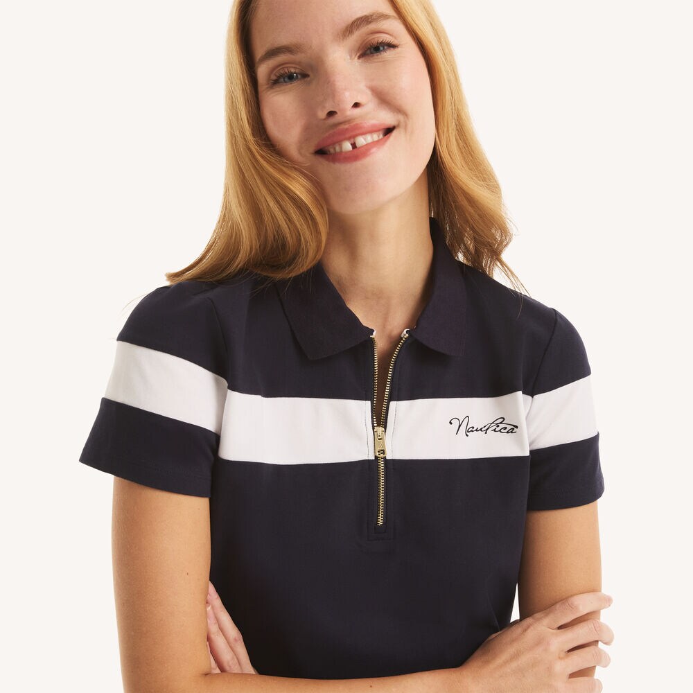 Colorblock Zip-Up Polo,Starlight Blue,large
