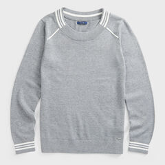 SUSTAINABLY CRAFTED STRIPE TRIM SWEATER,Quarry Heather,large