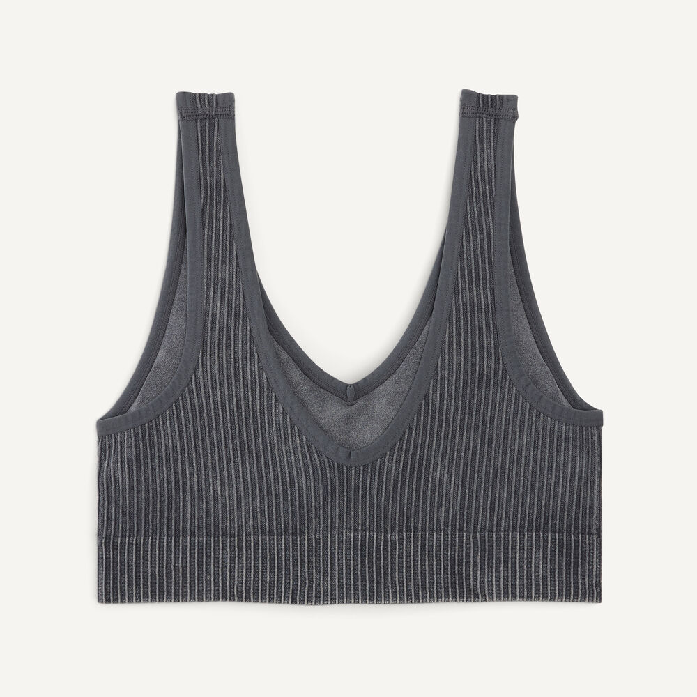 Stonewashed Ribbed Seamless Bra, 2-Pack,Black,large