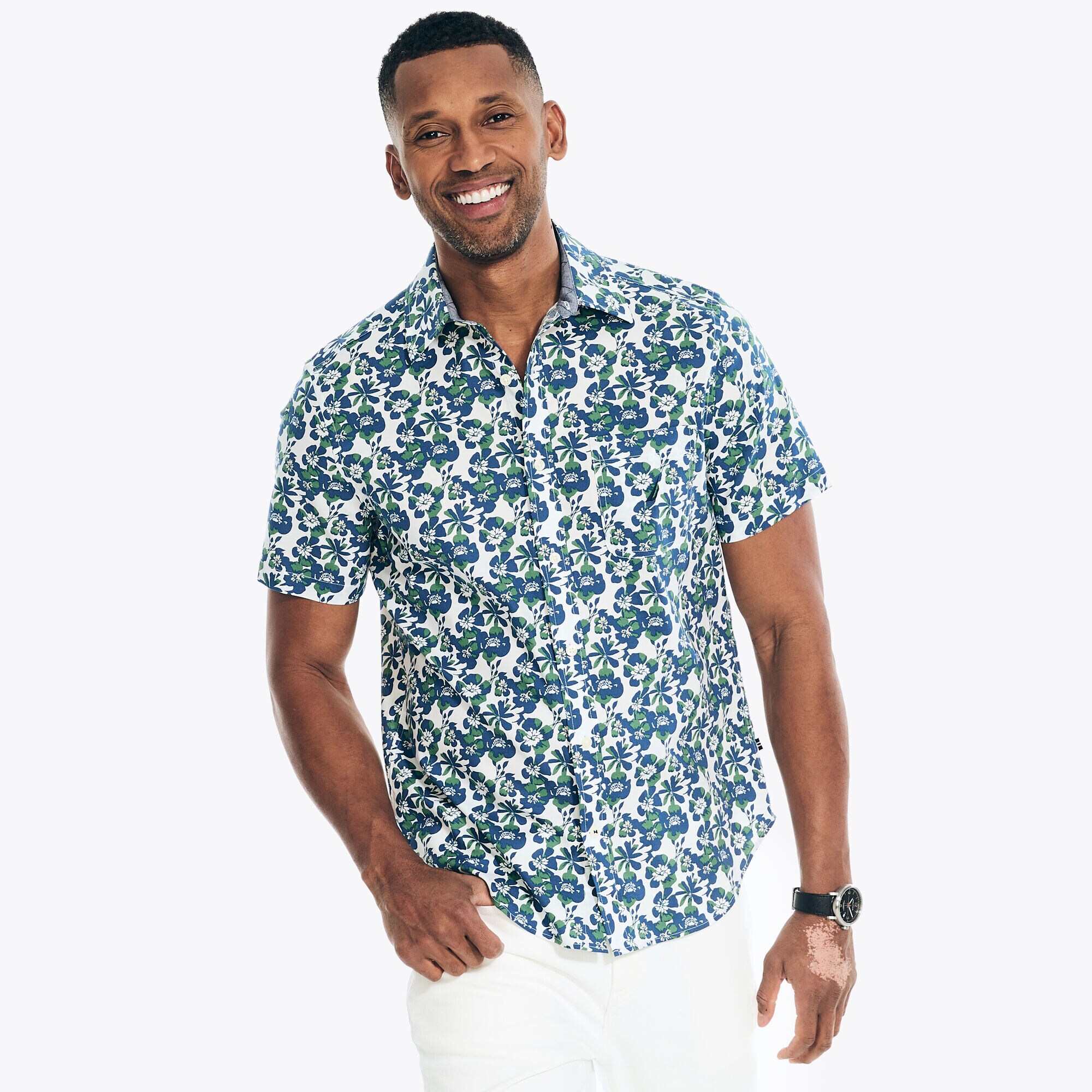 Sustainably Crafted Printed Short-Sleeve Shirt,Marshmallow,large