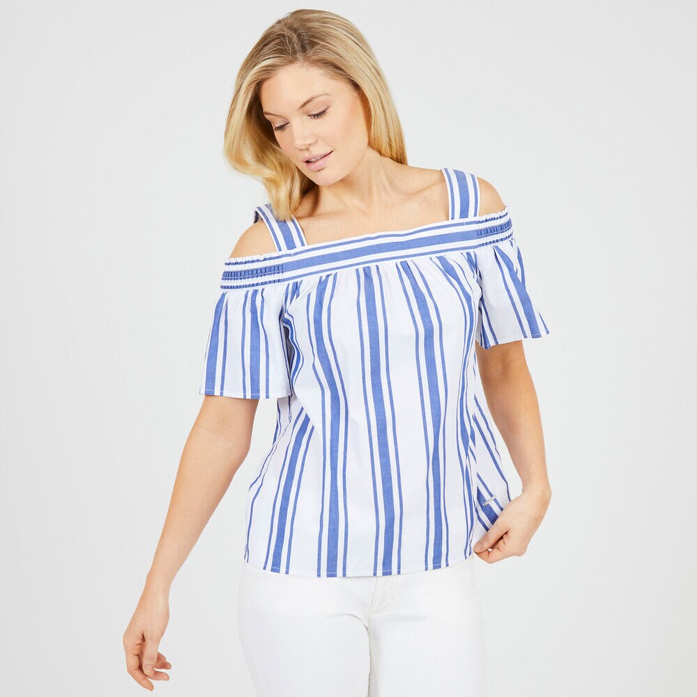 Off-the-Shoulder Striped Top,Bright Cobalt,large