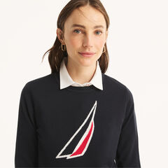 brand icon Crewneck Sweater,Navy,large