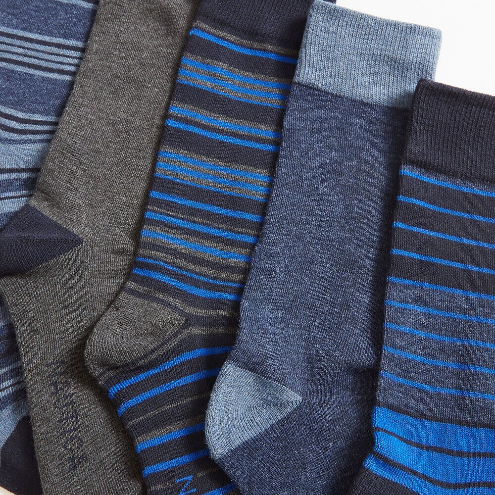 STRIPED STRETCH CREW SOCKS, 5-PACK,Black,large