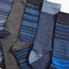 STRIPED STRETCH CREW SOCKS, 5-PACK,Black,large