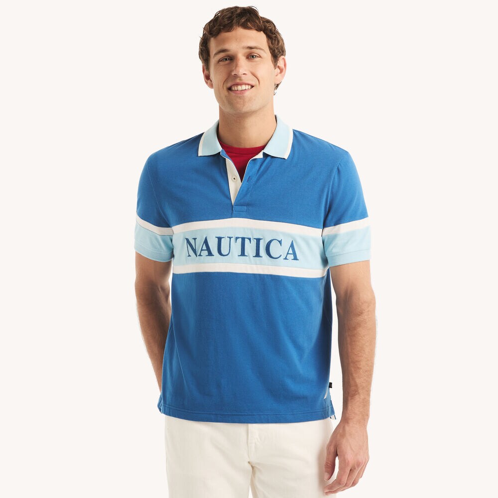 Classic Fit Pieced Polo,Windsurf Blue,large