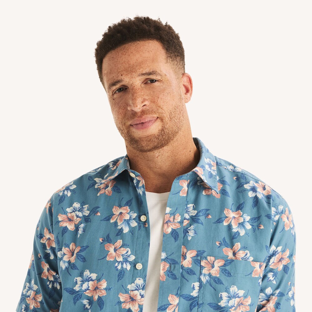 Big & Tall Printed Short-Sleeve Shirt,Blue Stern,large