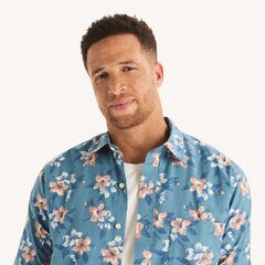 Big & Tall Printed Short-Sleeve Shirt,Blue Stern,large
