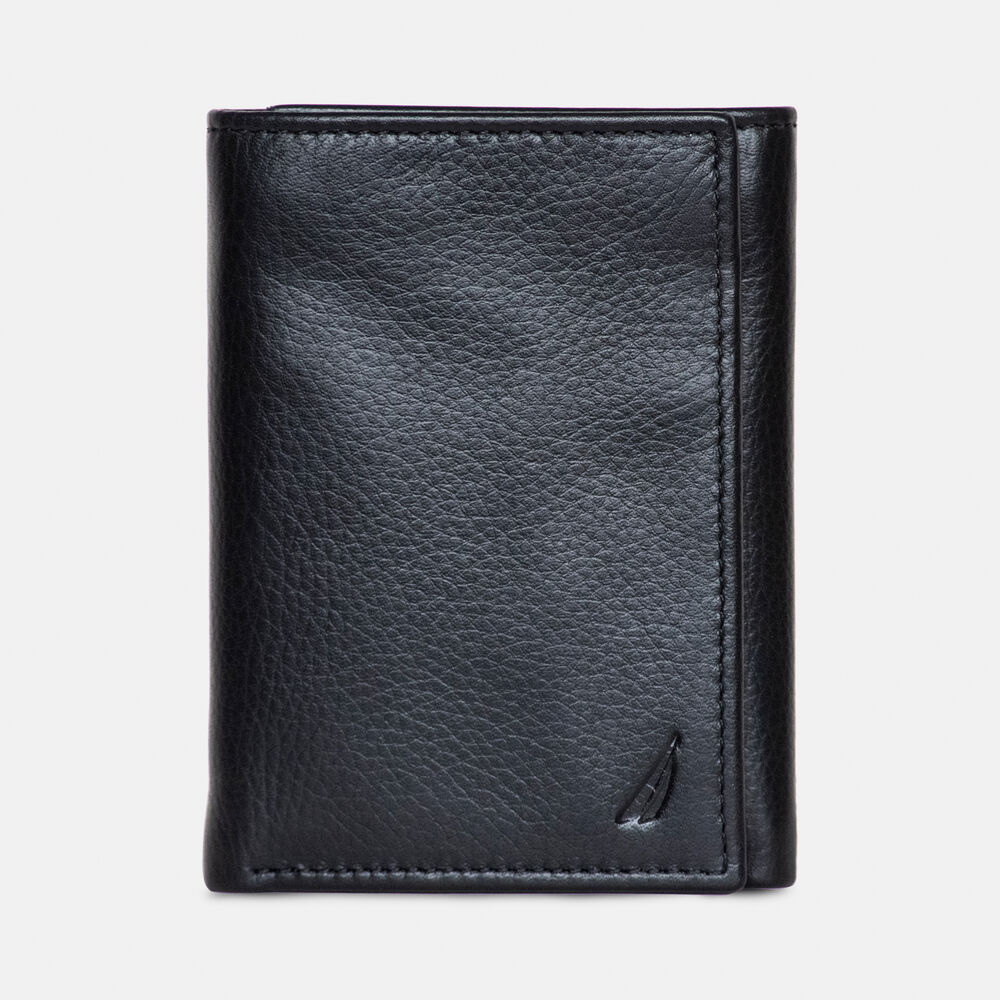 LEATHER TRIFOLD PASSCASE WALLET,True Black,large