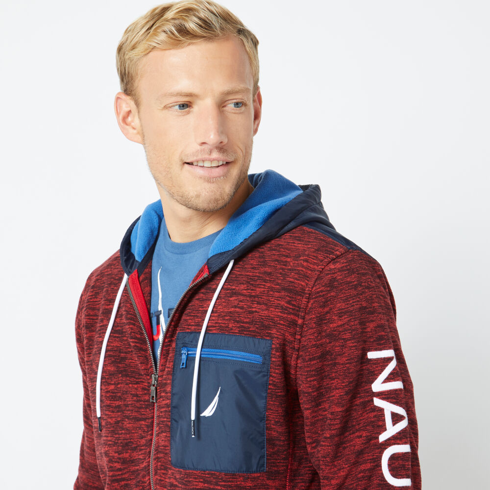 MIXED MEDIA FULL-ZIP HOODIE,Nautica Red,large