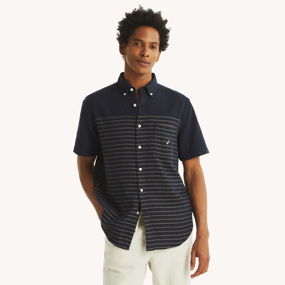 Striped Short-Sleeve Shirt,Stellar Blue Heather,large