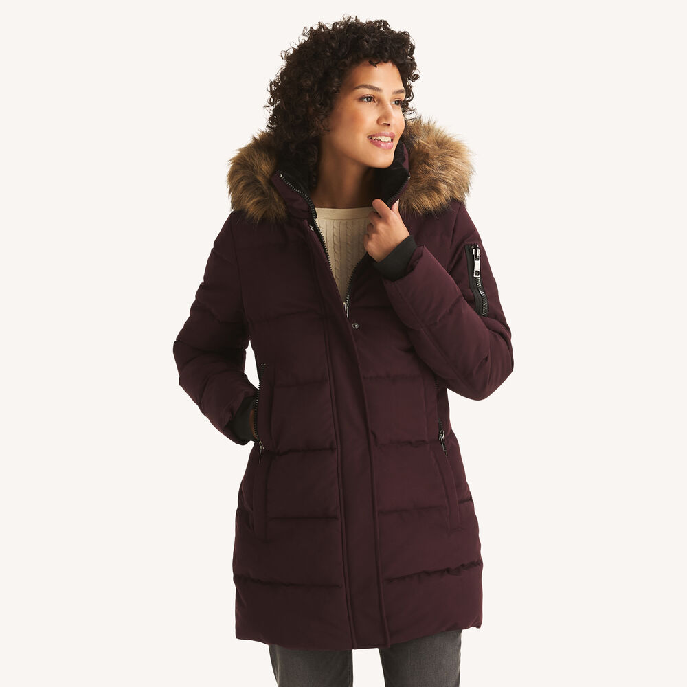 Faux Fur Hood Puffer Jacket,Barely Pink,large