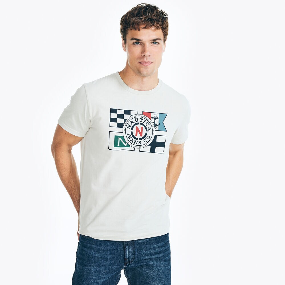 NAUTICA JEANS CO. FLAG GRAPHIC T-SHIRT,Oatmeal Heather,large