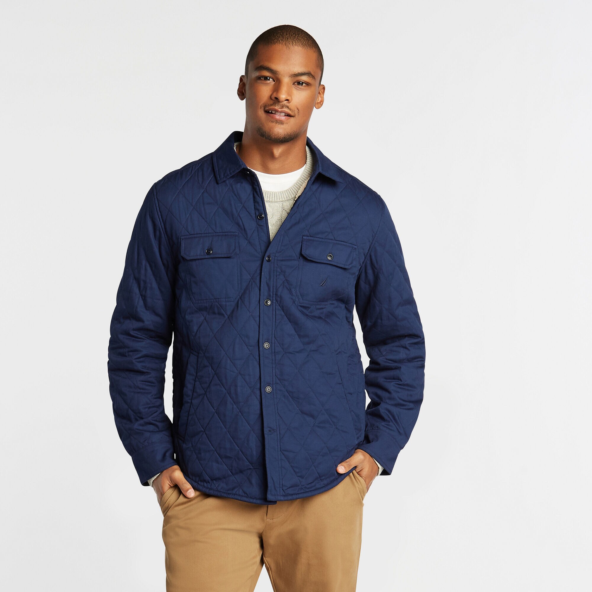 SHERPA-LINED QUILTED OVERSHIRT,J Navy,large