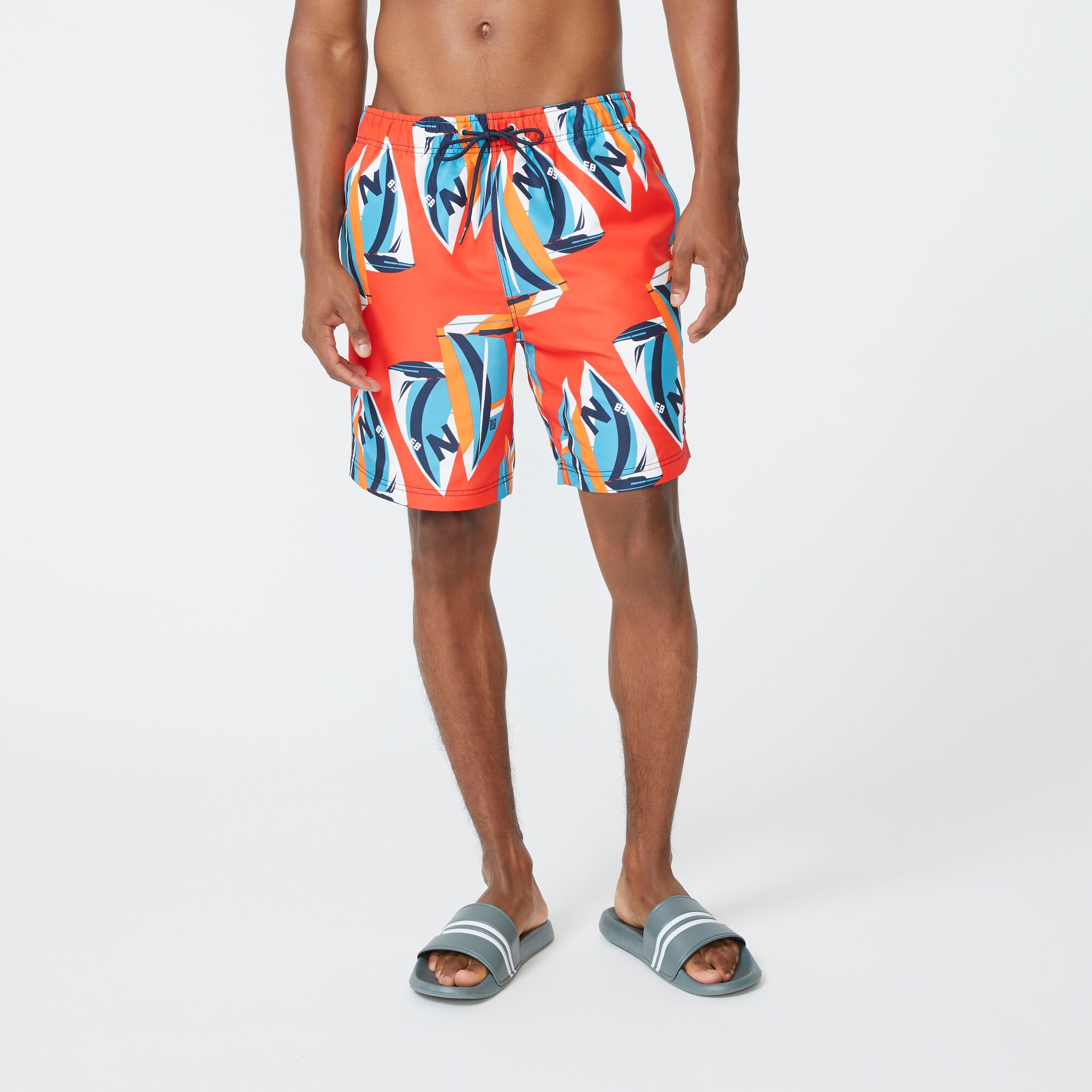 8" SAILBOAT PRINT SWIM,Orange Poppy,large