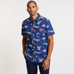 Short Sleeve Floral Classic Fit Shirt,J Navy,large