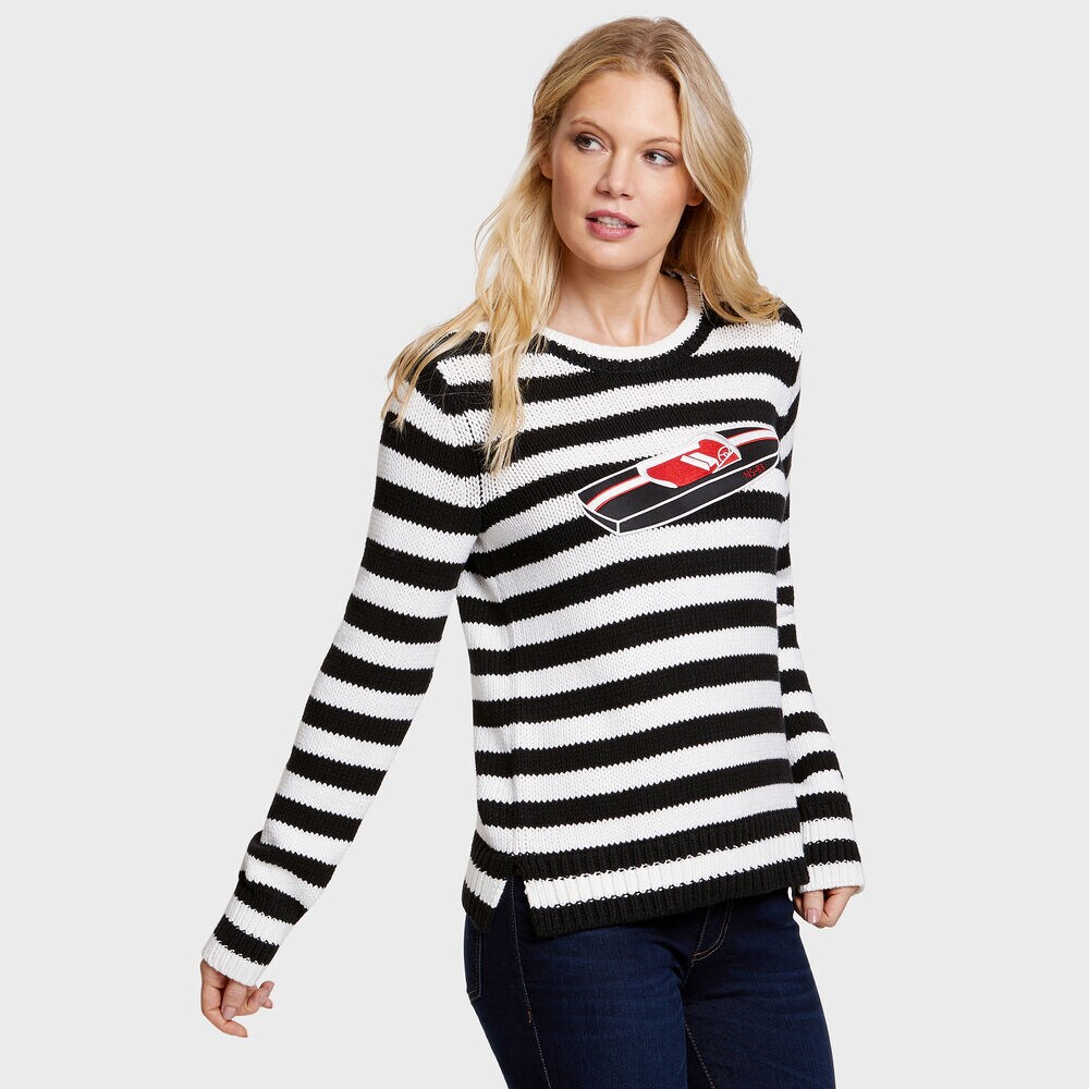 Race Boat + Striped Crewneck Sweater,True Black,large