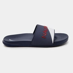 TEXTURED COLORBLOCK LOGO SLIDE SANDALS,Ice Blue,large