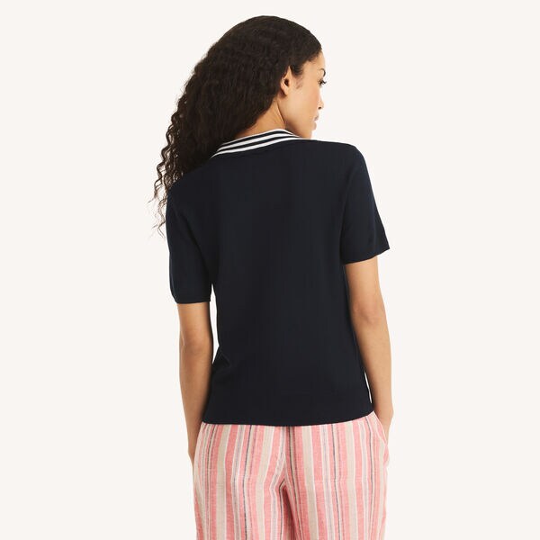 Scallop-Trim Johnny Collar Short-Sleeve Sweater