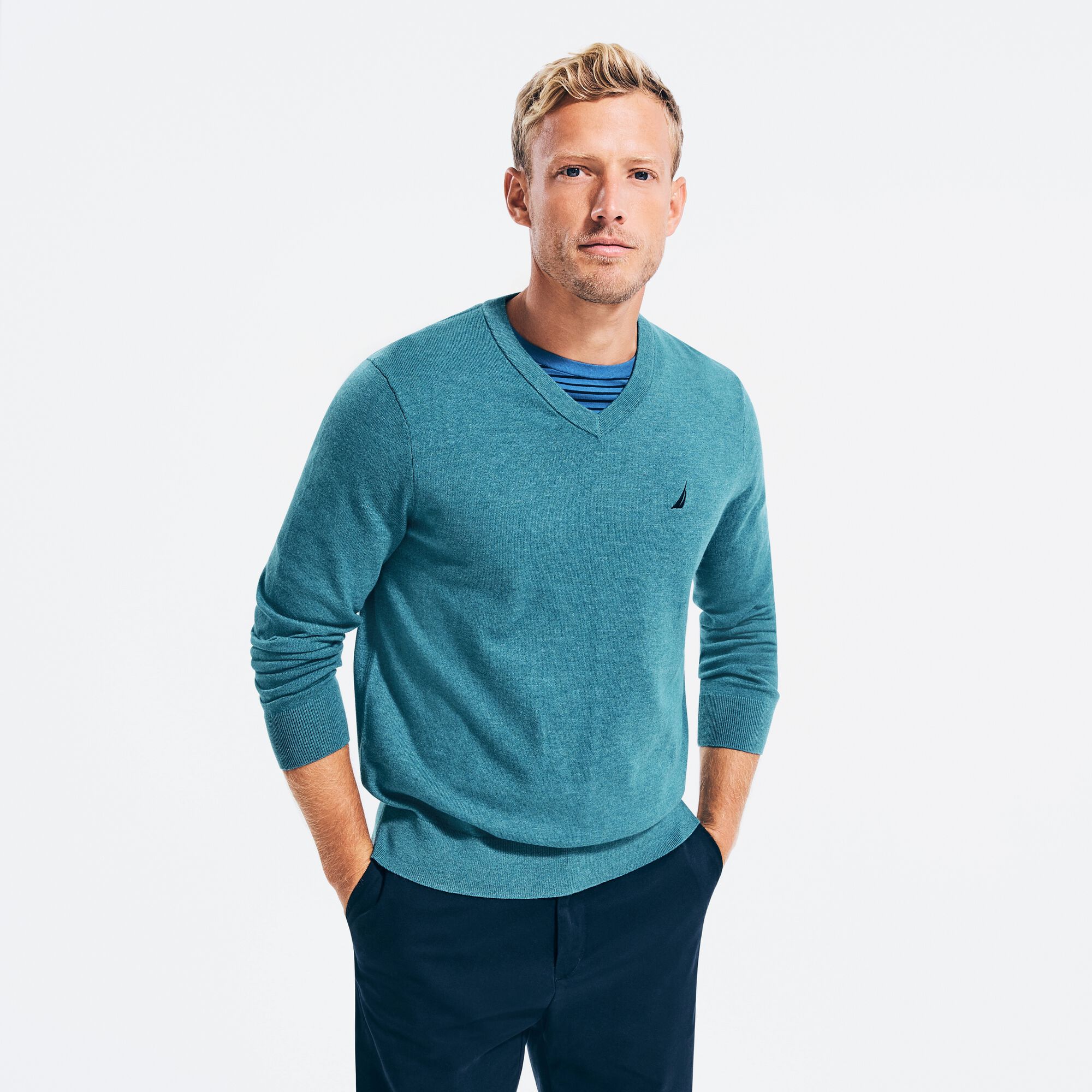 NAVTECH V-NECK SWEATER,Angel Blue,large