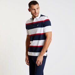 Striped Classic Fit Short Sleeve Polo,Bright White,large