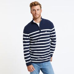 Breton Stripe Quarter-Zip Sweater,Navy,large