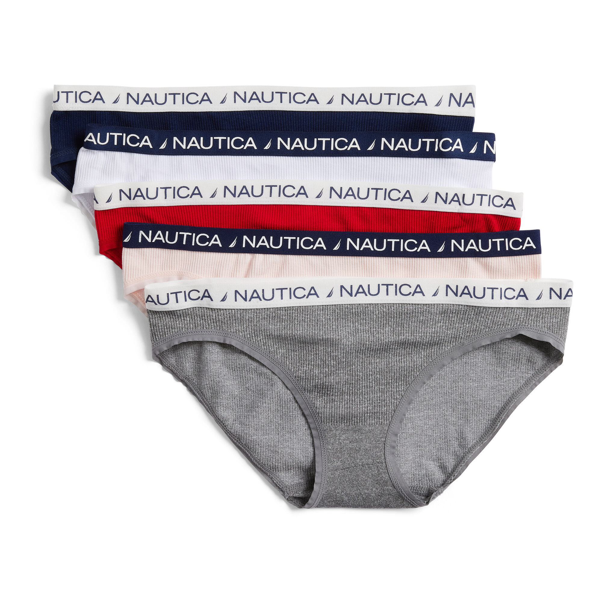 SEAMLESS RIBBED LOGO BIKINI BRIEFS, 5-PACK,Pale Blue,large