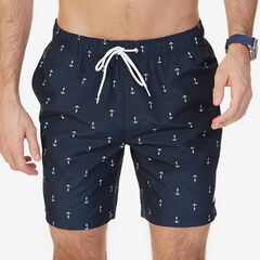  Big & Tall Quick Dry Anchors Swim Trunk,Navy,large