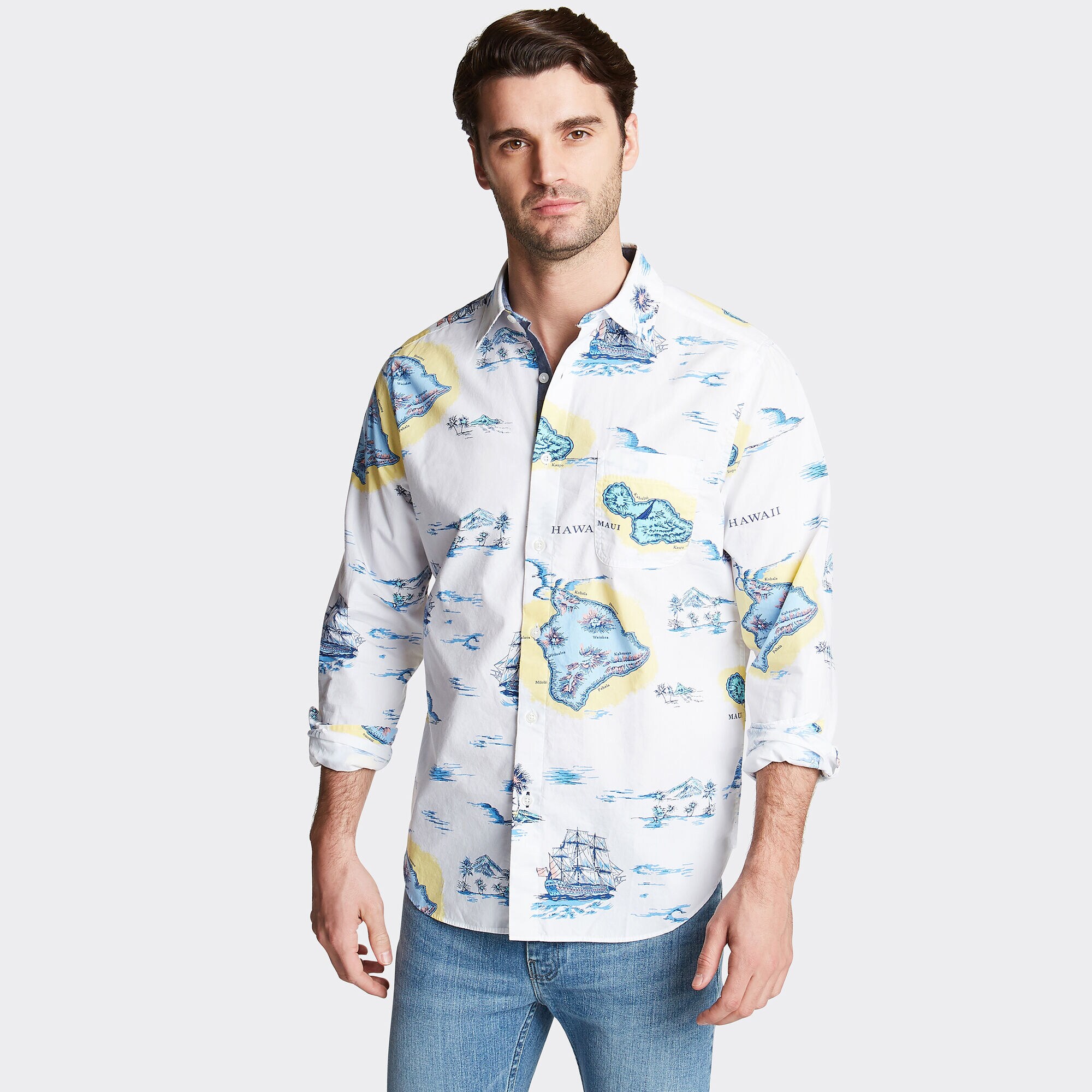 CLASSIC FIT POPLIN SHIRT IN PRINT,Bright White,large
