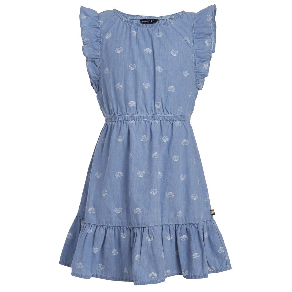 GIRLS' HEART SHELL LIGHTWEIGHT DENIM DRESS (8-16),Nite Sea Heather,large