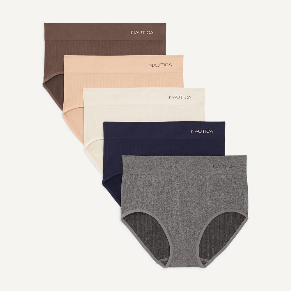 Seamless Ribbed Brief, 5-Pack,Dark Brown,large