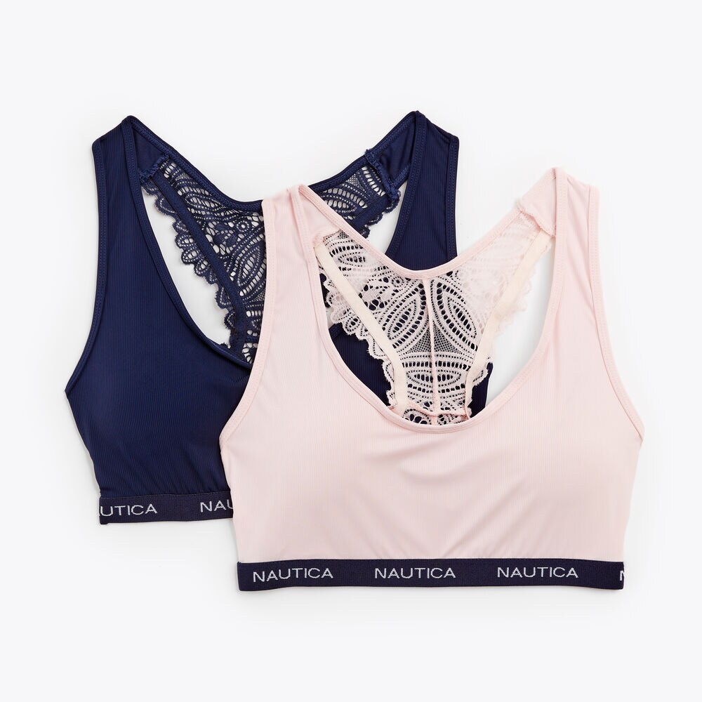 LASER-CUT LACE RACERBACK BRALETTE, 2-PACK,Workshirt Blue,large
