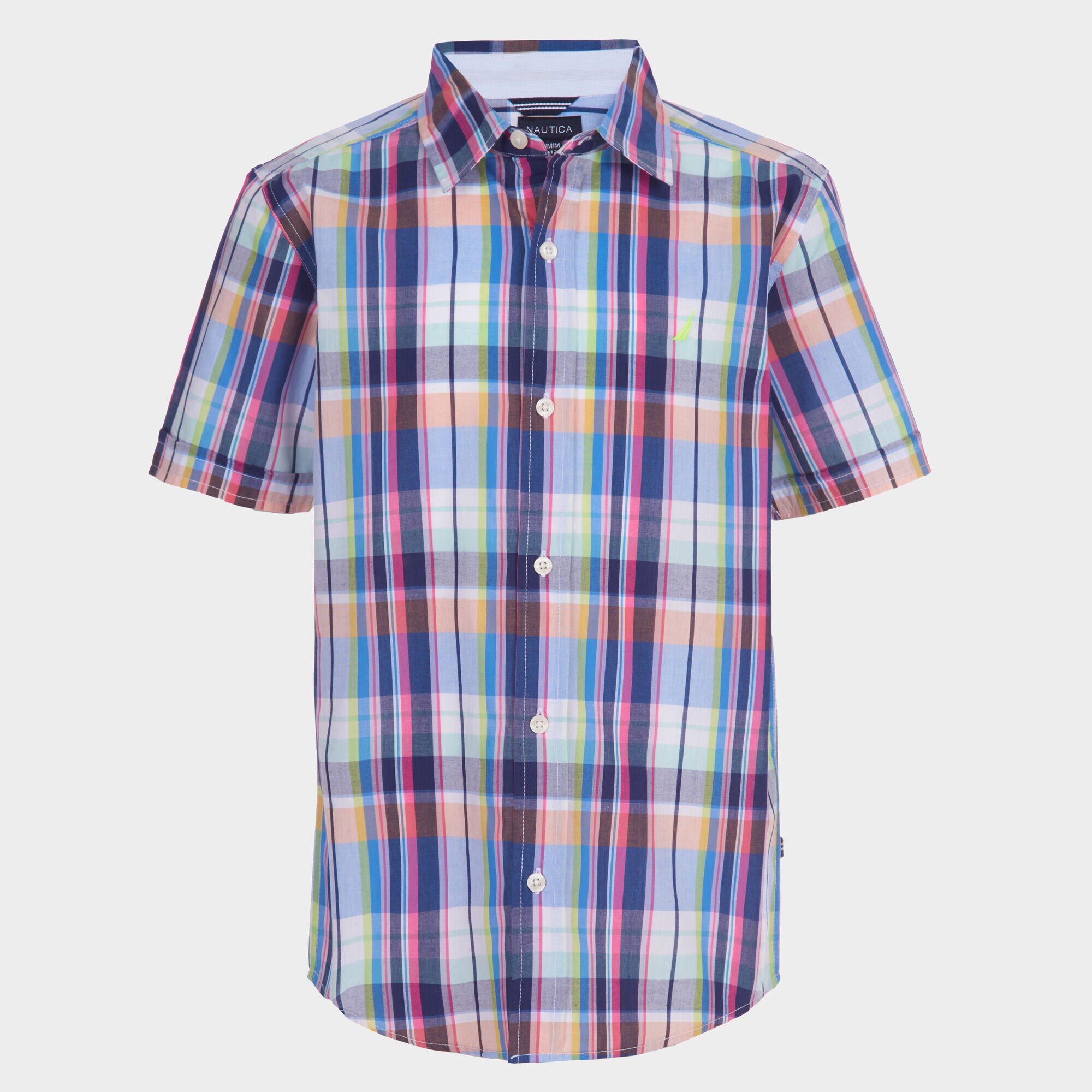 BOYS' MULTICOLOR PLAID BUTTON-DOWN SHIRT (8-20),Clear Sky Blue,large